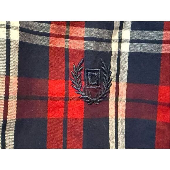Chaps Easy Care Men's Red Navy Plaid Long Sleeve Button-up Shirt Size L Crest - Picture 10 of 14